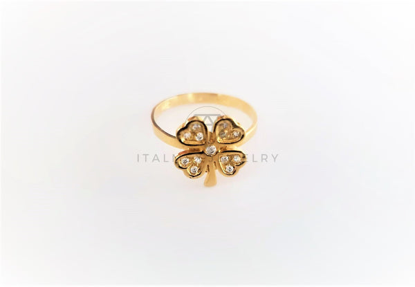 Anillo Dama de Lujo -103123 - Diseño Trébol 4 Hojas con CZ Clara Oro Laminado 18K