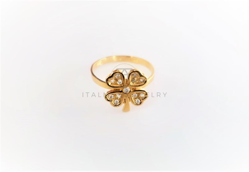 Anillo Dama de Lujo -103123 - Diseño Trébol 4 Hojas con CZ Clara Oro Laminado 18K