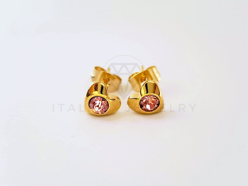 Broquel de Lujo - 104093 - Diseño Biselado Corazón CZ Rosa Oro Laminado 18K