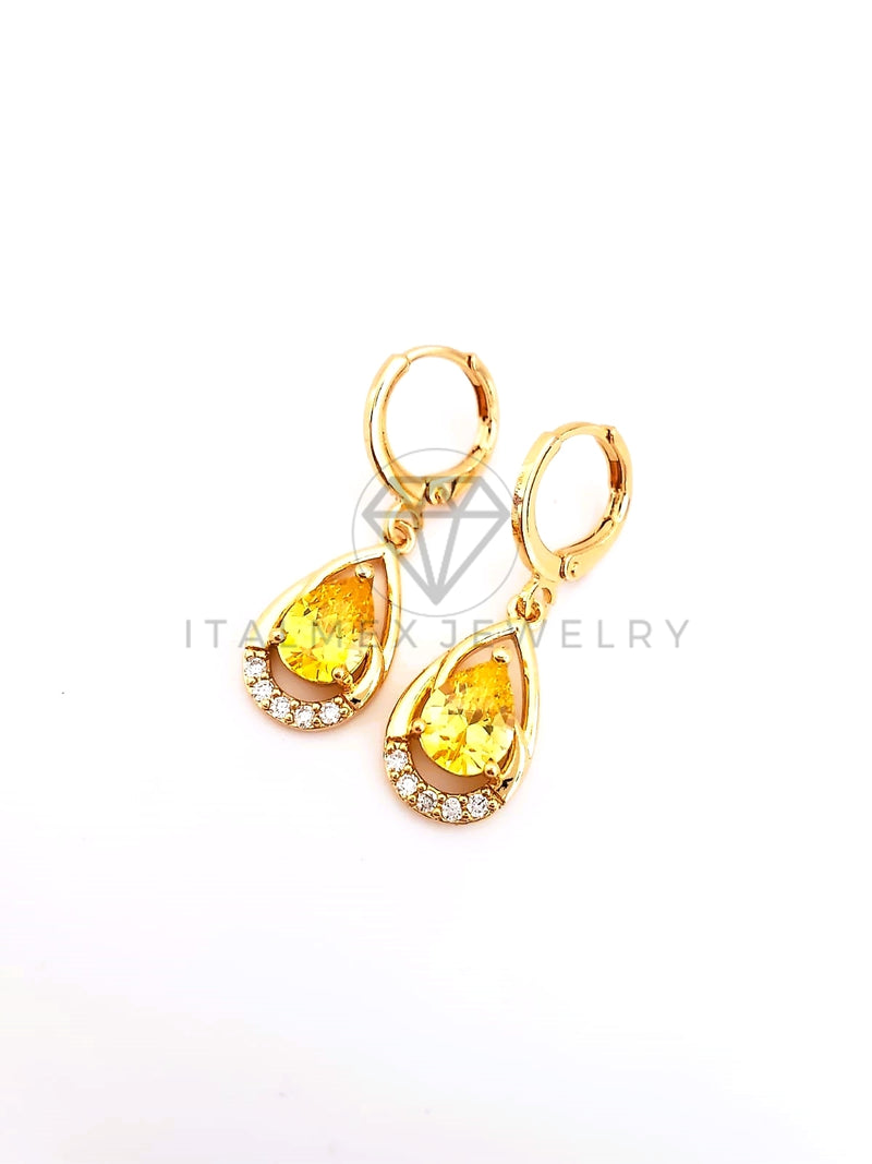 Arete de Lujo - 103551 - Diseño Gota Pavé CZ Amarilla Oro Laminado 18K