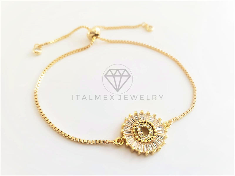 Pulsera Ajustable - 102630 - Diseño de Inicial "D" CZ Clara Oro Laminado 18K