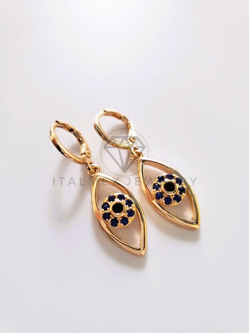 Arete de Lujo - 103665 - Diseño Ojo Turco CZ Azul Oro Laminado 18K