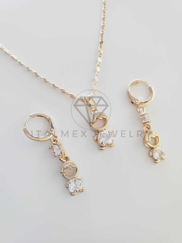 Juego de Lujo - 102377 - Diseño de Niño CZ Clara Color Oro Laminado 18K