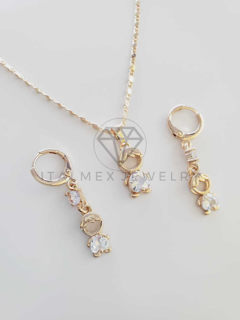 Juego de Lujo - 102377 - Diseño de Niño CZ Clara Color Oro Laminado 18K