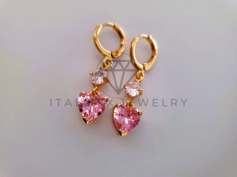 Arete de Lujo - 104356 - Diseño de Corazón CZ Rosa Oro Laminado 18K