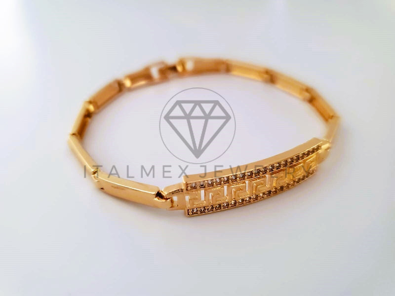 Pulsera de Lujo - 104320 - Diseño Grecas CZ Clara Oro Laminado 18K