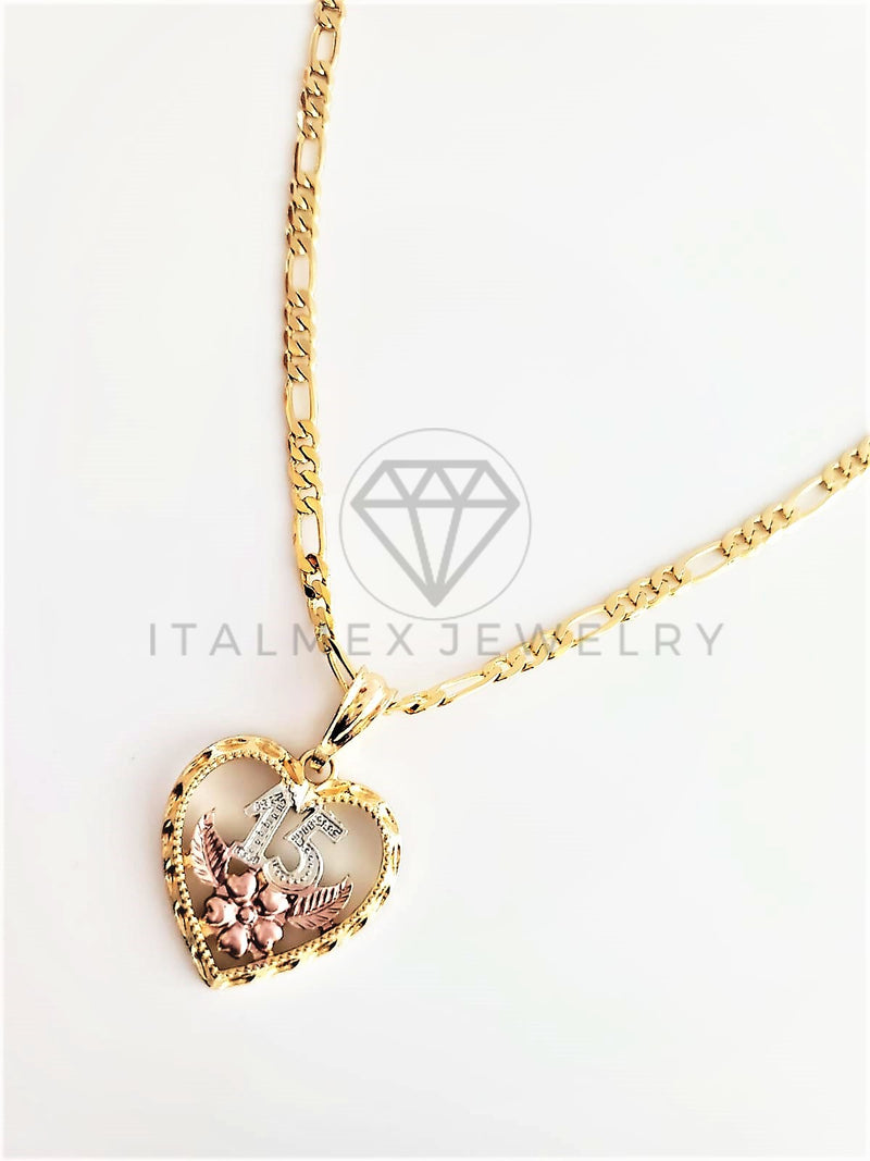 Dije Elegante - 102767 - Dije Corazón 15 Años Tamaño Chico Oro Laminado 18K