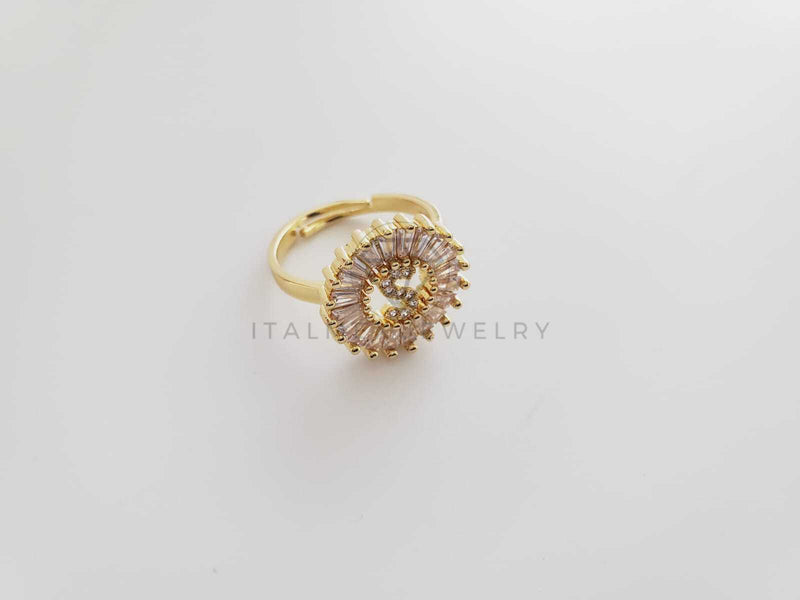 Anillo de Lujo - 102565 - Diseño Inicial "S" con CZ Clara Oro Laminado 18K