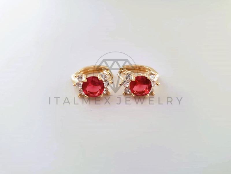Arete de Lujo - 103843 - Diseño Redondo CZ Roja Oro Laminado 18K