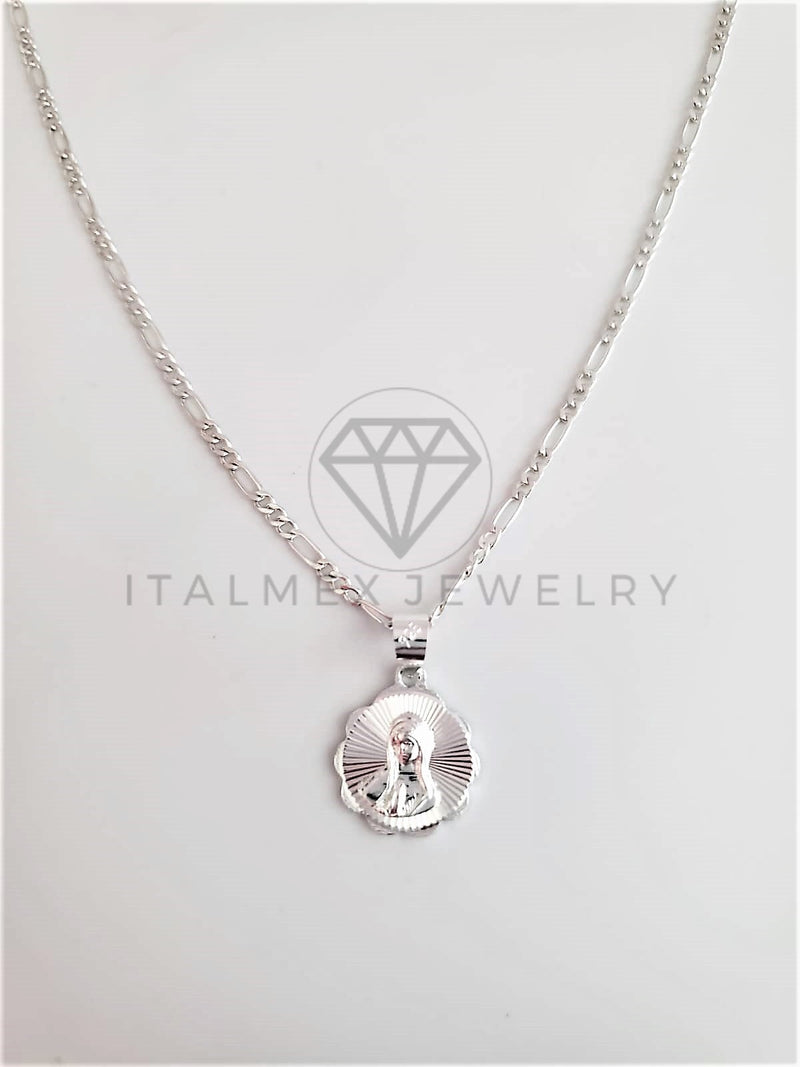 Dije Religioso - 102978 - Medalla Diamantada Flor Virgen Maria Plata Fina .925