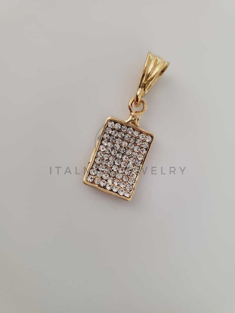 Dije de Lujo - 104245 - Dije Rectangular Elegante Circonia Clara Oro Laminado 18K
