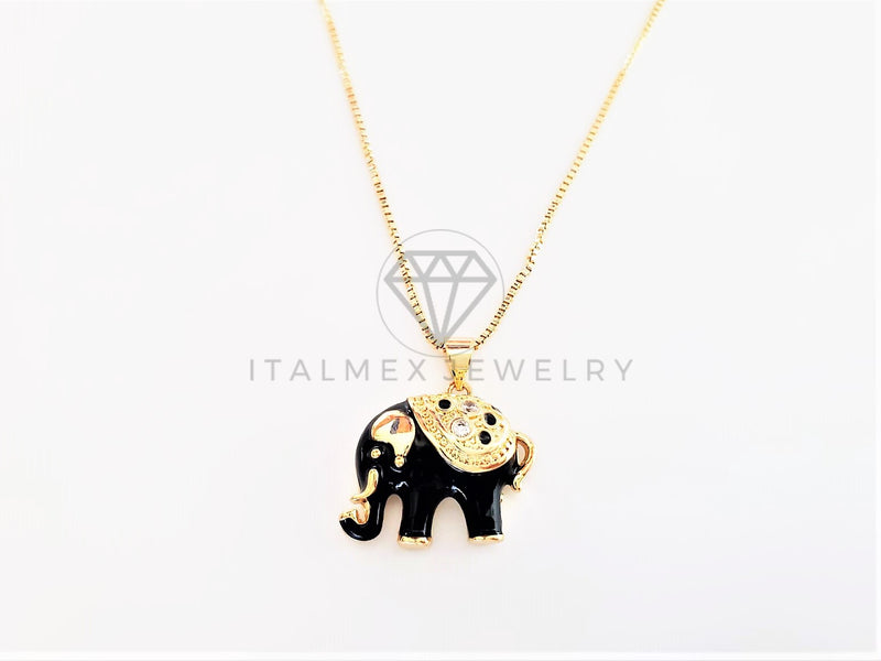 Collar Elegante - 103270 - Collar Elefante Esmalte Negro CZ Clara Oro Laminado 18K