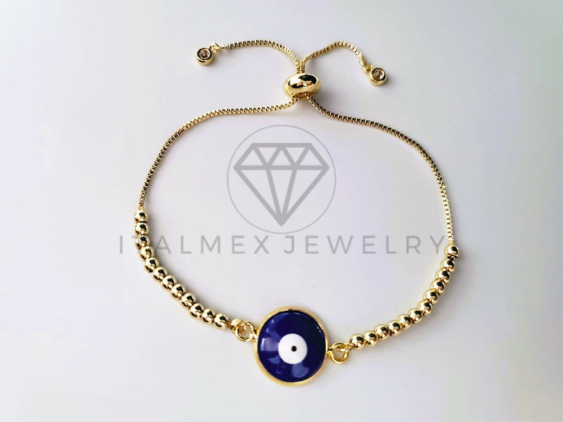 Pulsera de Lujo - 103716 - Diseño Ajustable Ojo Turco Esmalte Azul Oro Laminado 18K
