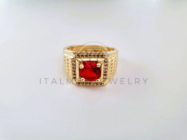 Anillo Caballero de Lujo - 103925 - Diseño Clásico CZ Roja Oro Laminado 18K