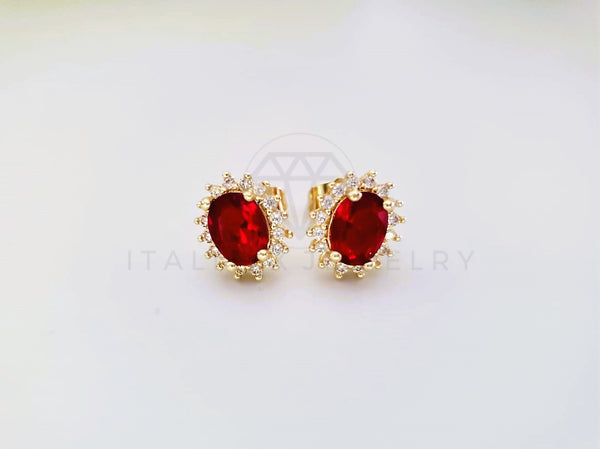 Broquel de Lujo - 104058 - Diseño Oval CZ Roja Oro Laminado 18K
