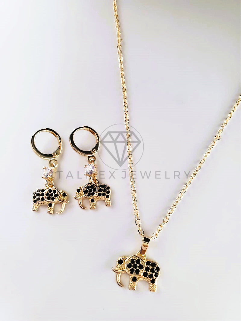 Juego de Lujo - 103821 - Diseño Elefante CZ Negra Oro Laminado 18K