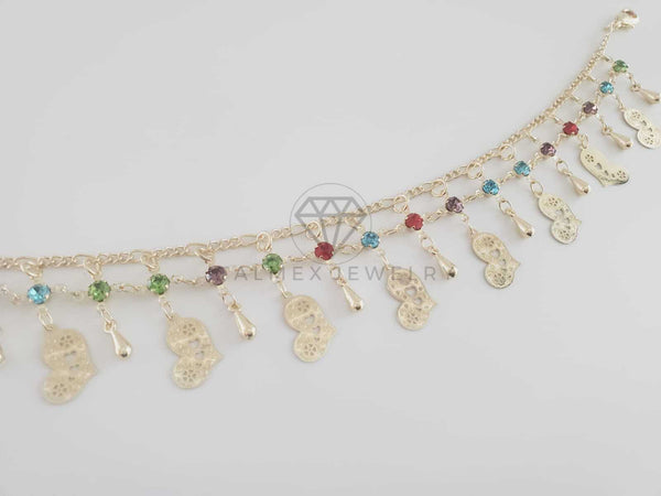 Tobillera Ajustable - 102701 - Diseño de Corazón con CZ Colores Oro Laminado 18K