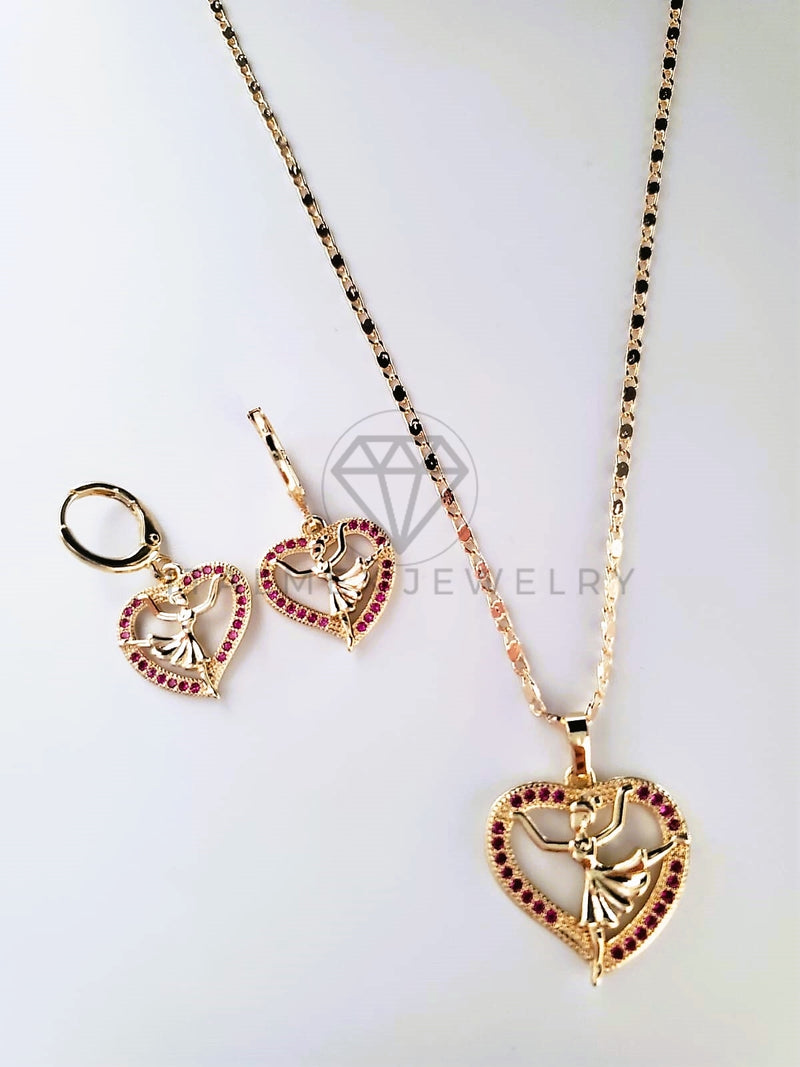 Juego de Lujo - 103816 - Diseño Corazón Bailarina CZ Rosa Oro Laminado 18K
