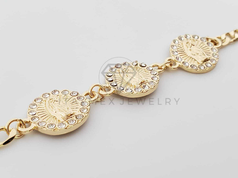 Pulsera Elegante - 100217 - Diseño de la Virgen con CZ Blanca Oro Laminado 18K