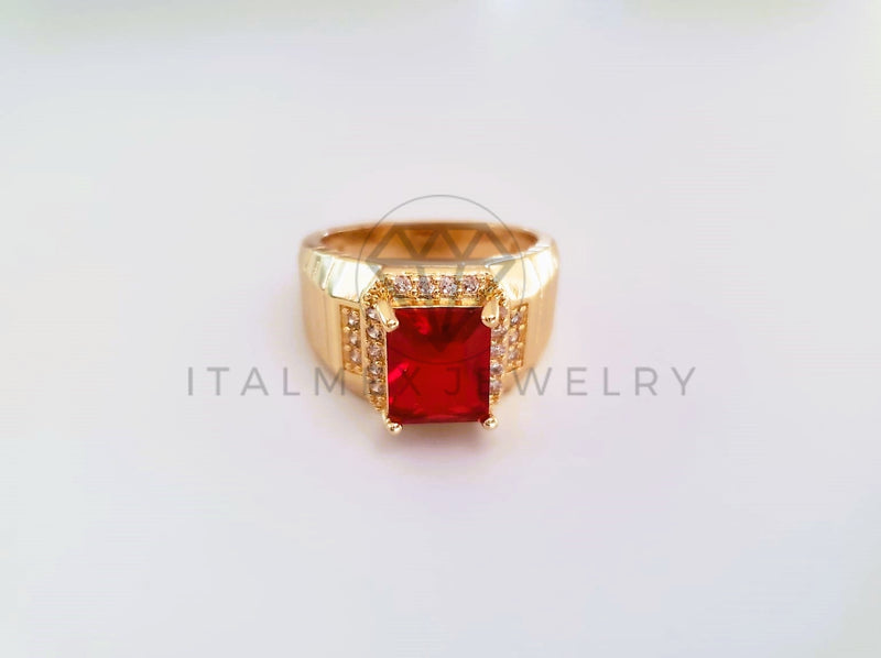 Anillo Caballero de Lujo - 103913 - Diseño Clasico CZ Roja Oro Laminado 18K