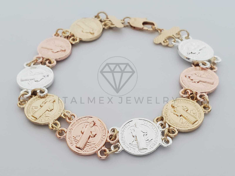 Pulsera de Lujo - 100190 - Diseño Moneda San Benito 3 Oros Oro Laminado 18K