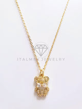 Collar Elegante - 103755 - Collar Oso con Moño CZ Clara Oro Laminado 18K