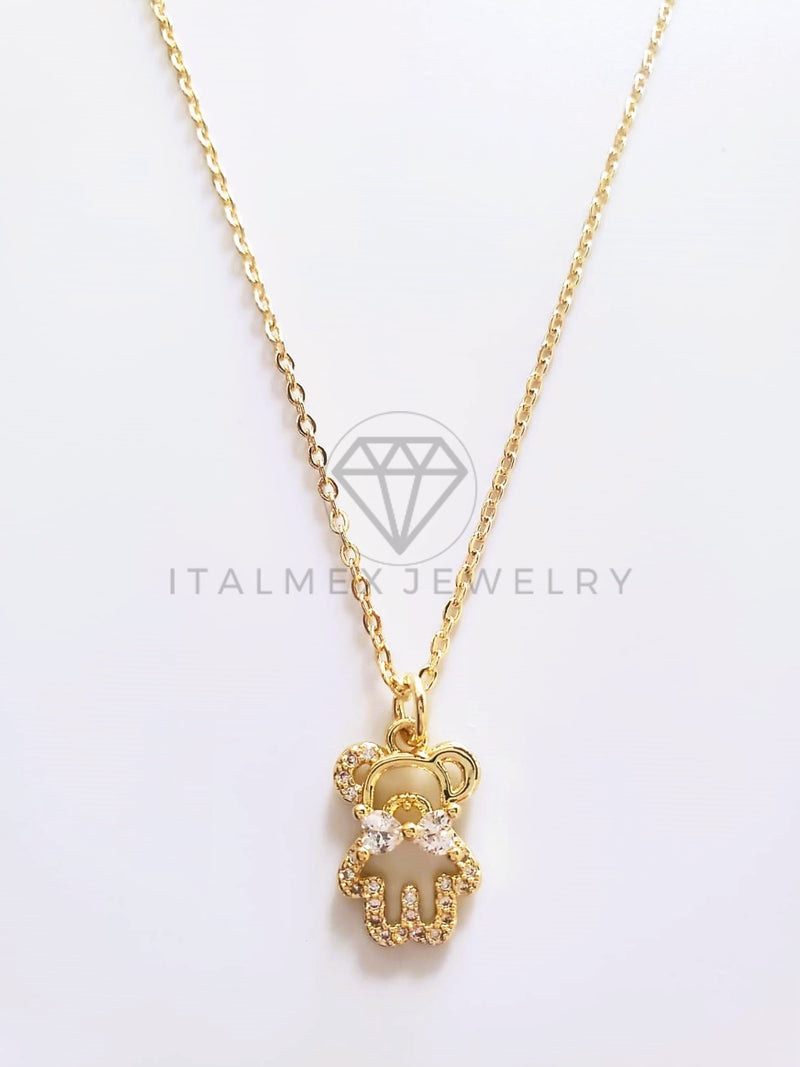 Collar Elegante - 103755 - Collar Oso con Moño CZ Clara Oro Laminado 18K