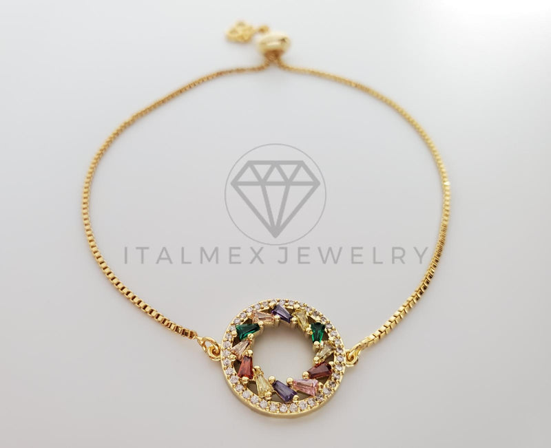 Pulsera Ajustable - 100344 - Diseño de Circulo CZ Colores Oro Laminado 18K