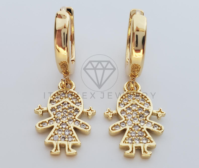 Arete de Lujo - 100261 - Diseño de Niña con CZ Clara Oro Laminado 18K