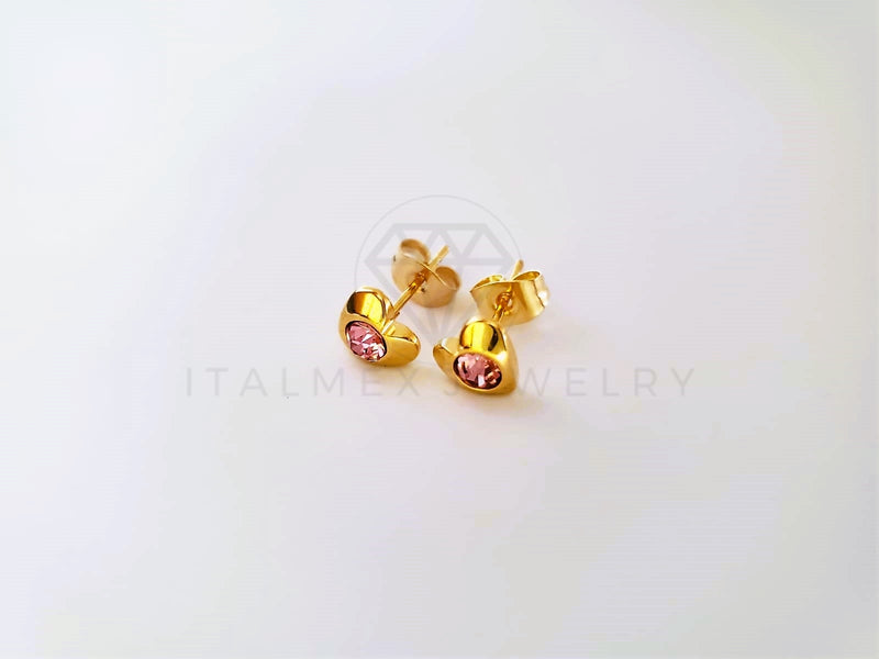 Broquel de Lujo - 104093 - Diseño Biselado Corazón CZ Rosa Oro Laminado 18K