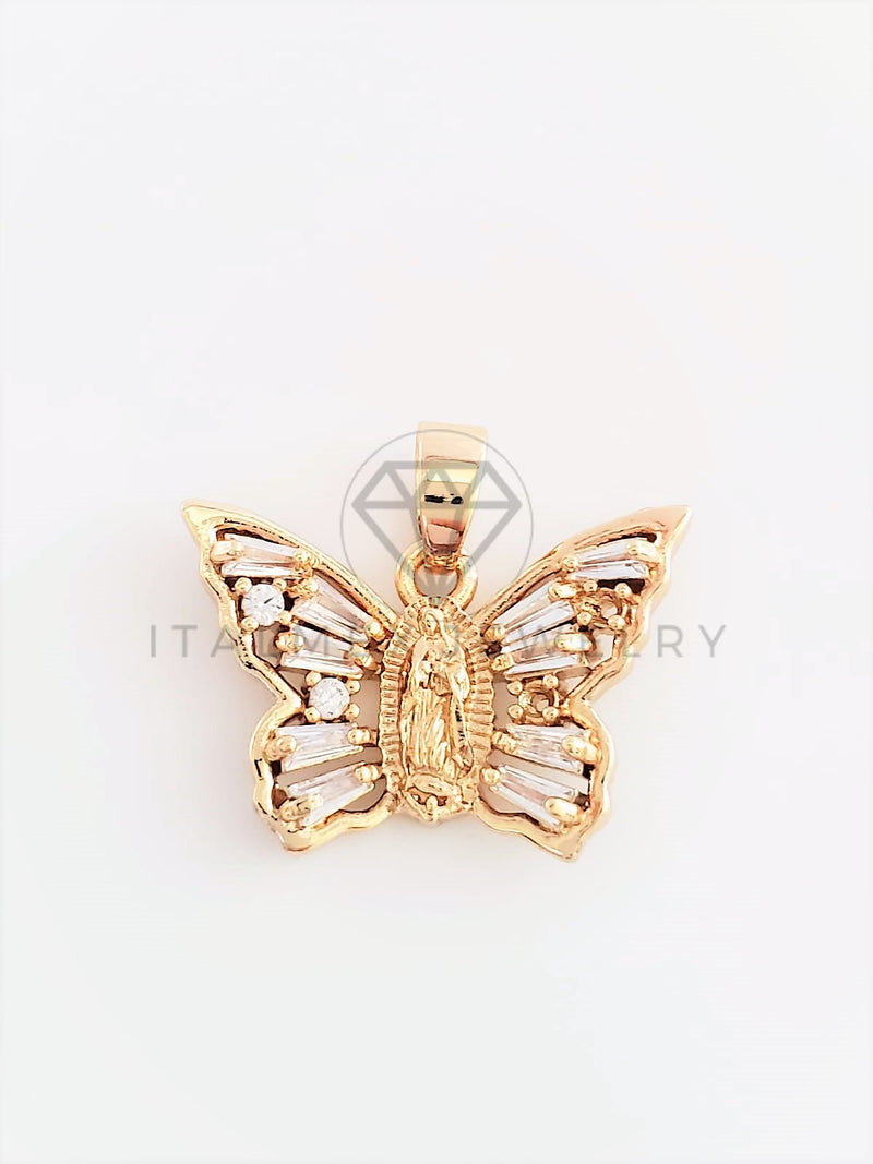 Dije de Lujo - 102754 - Dije Mariposa Virgen de Guadalupe CZ Clara Tamaño Mini Oro Laminado 18K