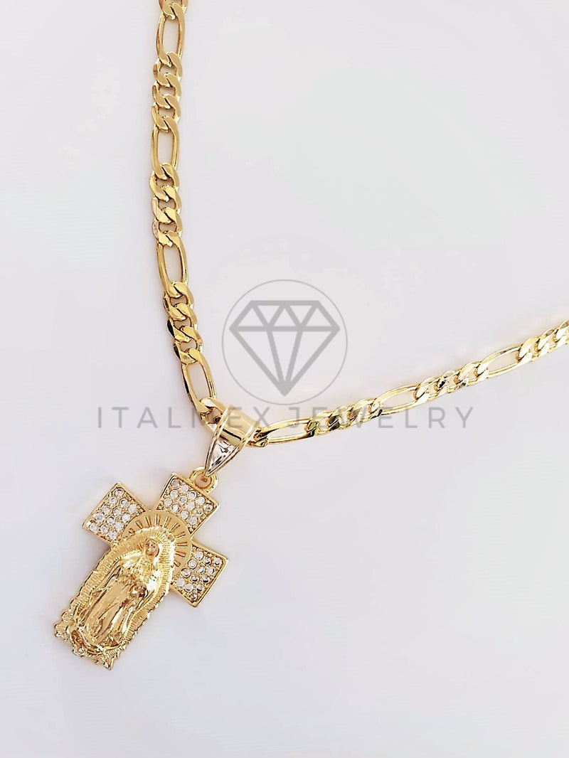 Dije Elegante - 102746 - Cruz Virgen de Guadalupe CZ Clara Tamaño Chico Oro Laminado 18K