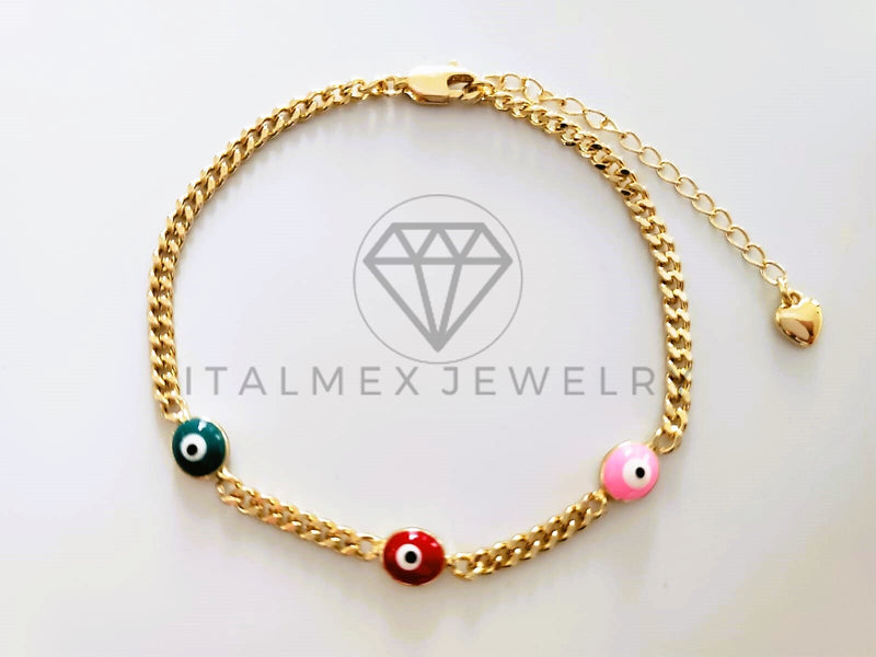 Pulsera Elegante - 104219 - Pulsera Cubana Ojo Turco Colores Oro Laminado 18K