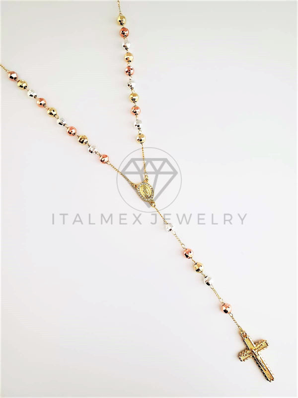 Rosario de Lujo - 103109 - Estilo Clásico con Medalla Virgen y CZ Oro Laminado 18K