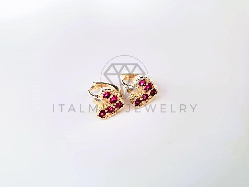 Huggie de Lujo - 103695 - Diseño de Corazón con CZ Rosa Oro Laminado 18K