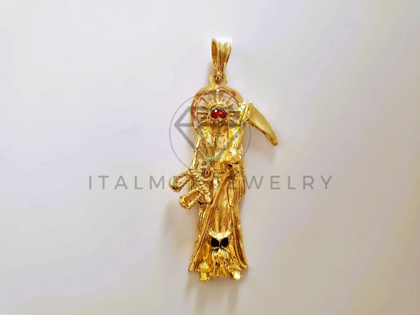 Dije Religioso - 104142 - Santa Muerte Con Circonia Tamaño Grande Oro Laminado 18K