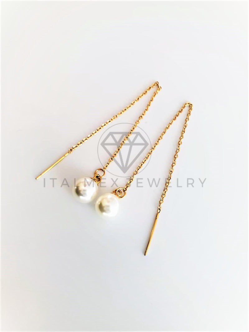 Arete de Lujo - 103160 - Arete Violador con Dije Perla Oro Laminado 18K
