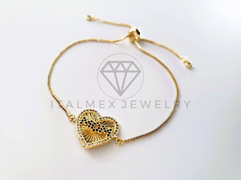Pulsera de Lujo - 103714 - Diseño Ajustable Corazón Mom CZ Color Oro Laminado 18K