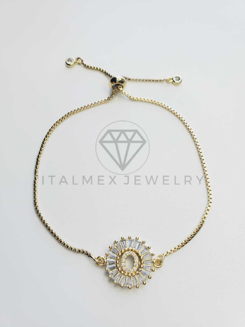 Pulsera Ajustable - 102552 - Diseño de Inicial "O" CZ Clara Oro Laminado 18K