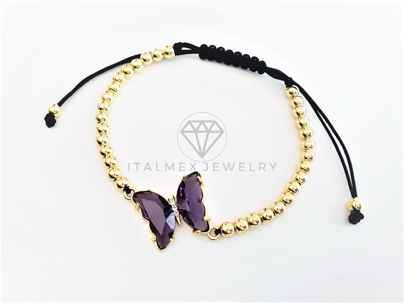 Pulsera de Lujo - 103184 - Diseño Bolitas con Mariposa CZ Morado Oro Laminado 18K