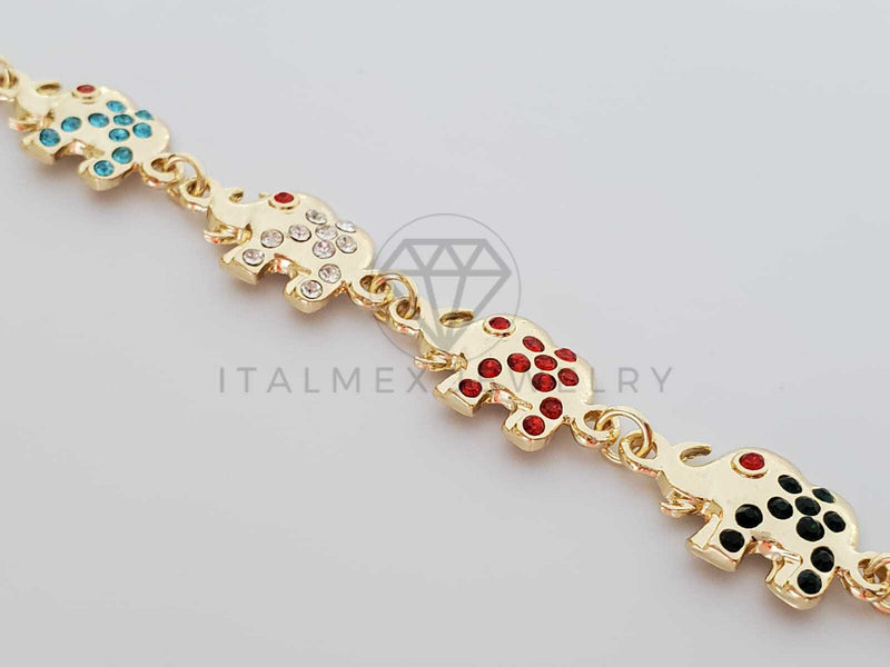 Pulsera de Lujo - 100193 - Diseño Elefante CZ Roja, Azul, Verde, Clara Oro Laminado 18K