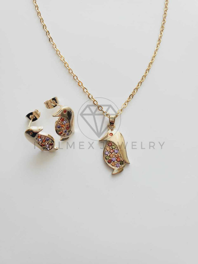 Juego de Lujo - 102131 - Diseño de Pingüinos CZ Color Oro Laminado 18K