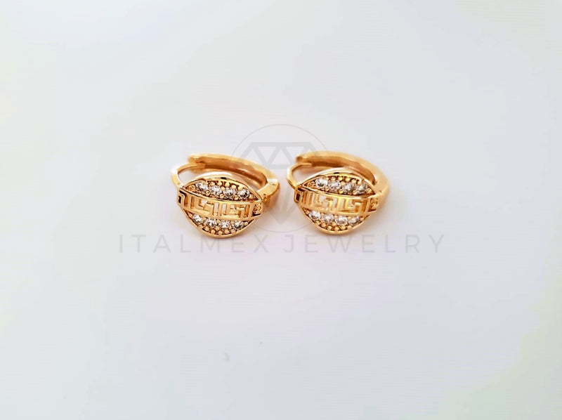 Huggie de Lujo - 104009 - Diseño de Grecas CZ Clara Oro Laminado 18K