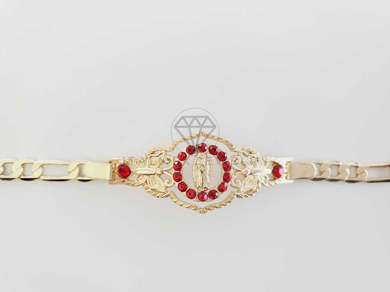 Esclava Elegante - 102673 - Diseño Virgen con mariposa CZ Roja Oro Laminado 18K