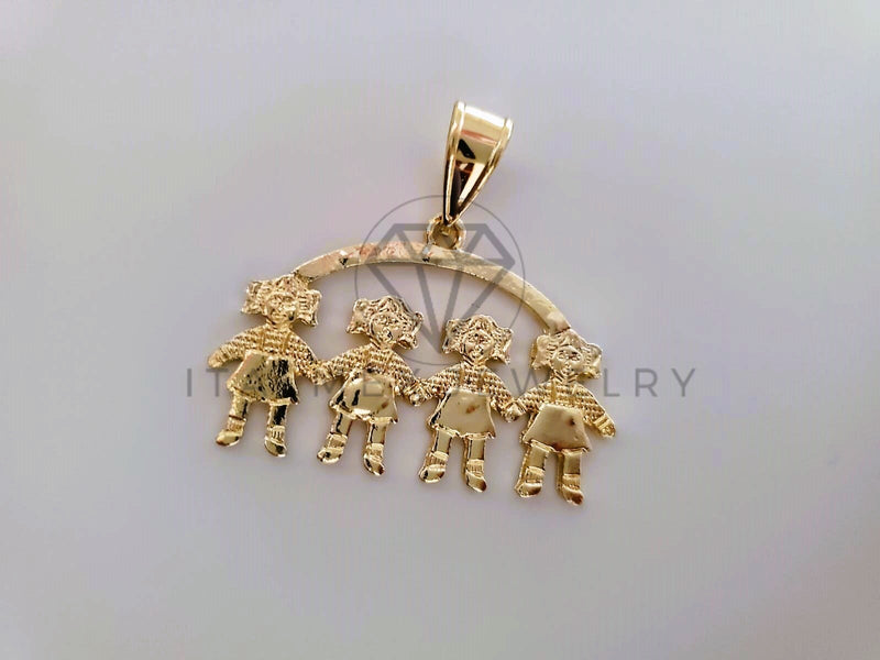 Dije Elegante - 104337 - Dije 4 Niñas Tamaño Chico Oro Laminado 18K