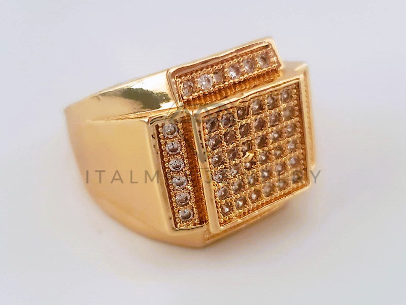 Anillo Caballero de Lujo - 104391 - Placa Recta Circonia Clara Oro Laminado 18K