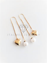 Arete de Lujo - 102823 - Violador con Perla y Dije Corazón Oro Laminado 18K