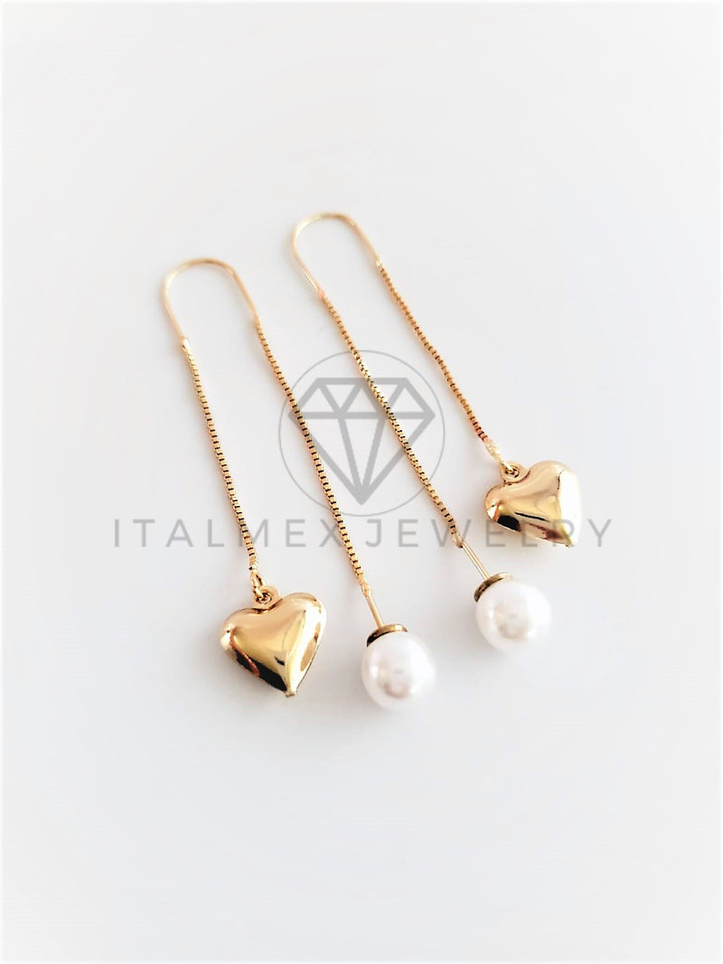 Arete de Lujo - 102823 - Violador con Perla y Dije Corazón Oro Laminado 18K