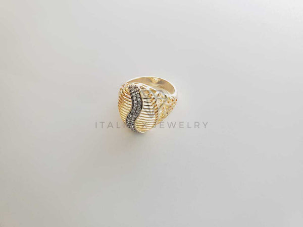 Anillo de Lujo - 102333 - Anillo Placa Bitono CZ Clara Oro Laminado 18K