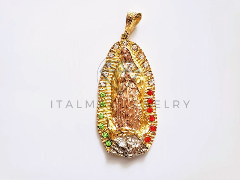 Dije Religioso - 104181 - Virgen de Guadalupe Circonia Tricolor Oro Laminado 18K